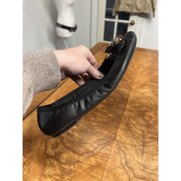 Lot Lindsay Phillips Women’s 9.5 Zip Black Genuine Leather Ballet Flats 2 Snaps - Picture 4 of 11